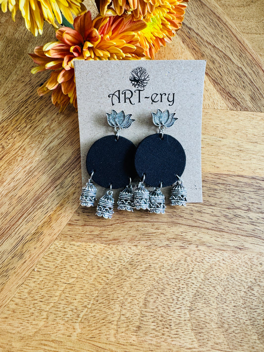 Black fabric earrings with jhumka