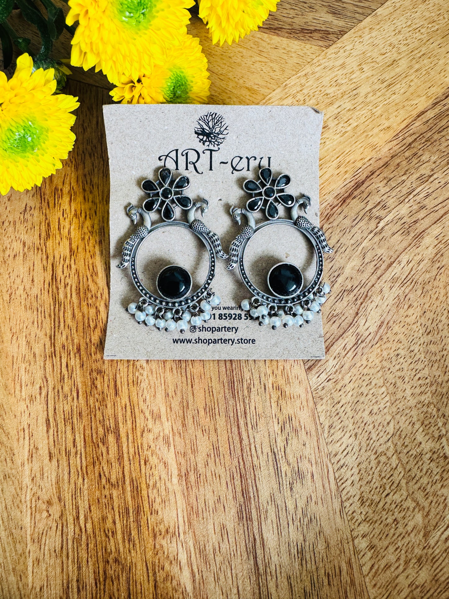 Black oxidised silver earrings