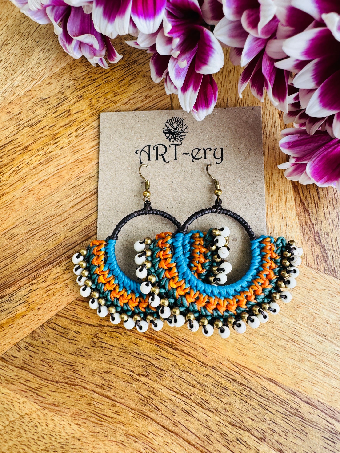 Colorful Beaded Thread Dangler Earrings – Handmade by Far East Artisans | ART-ery Jewellery
