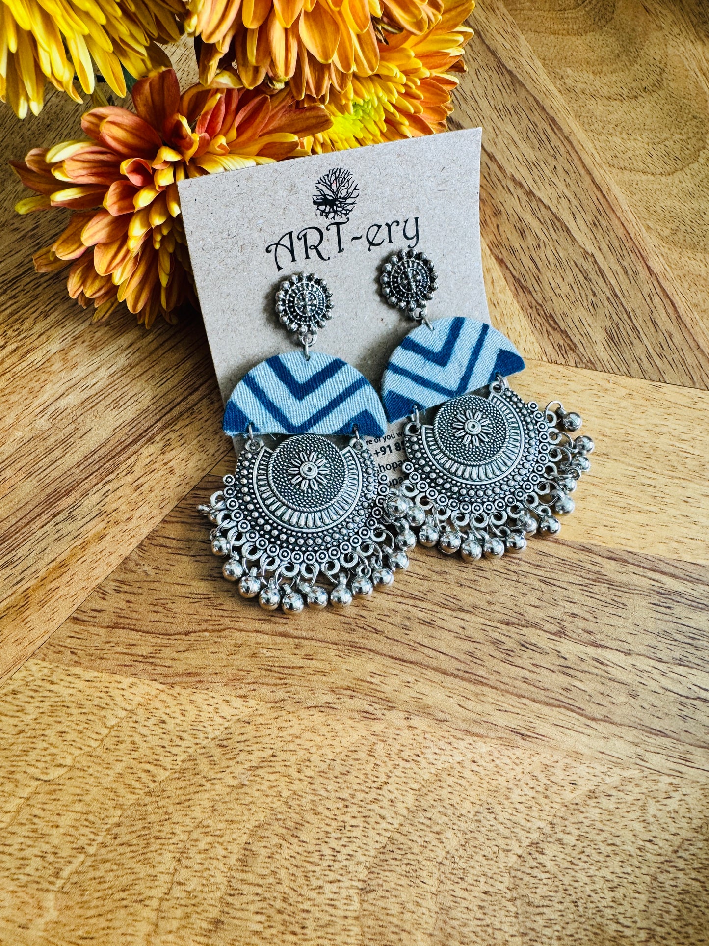 Blue  zig zag dangler earrings