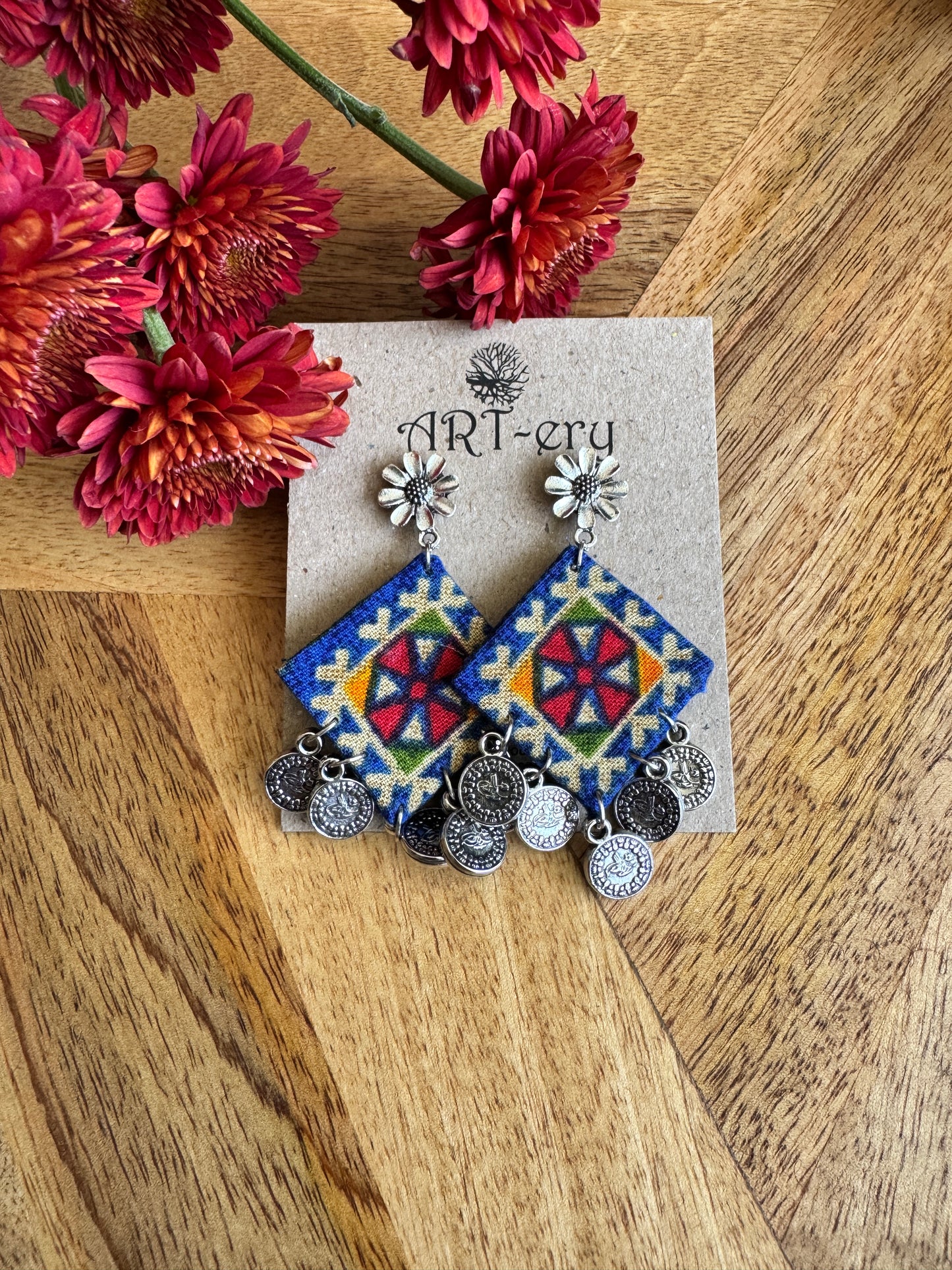 Fabric earrings - Blue printed