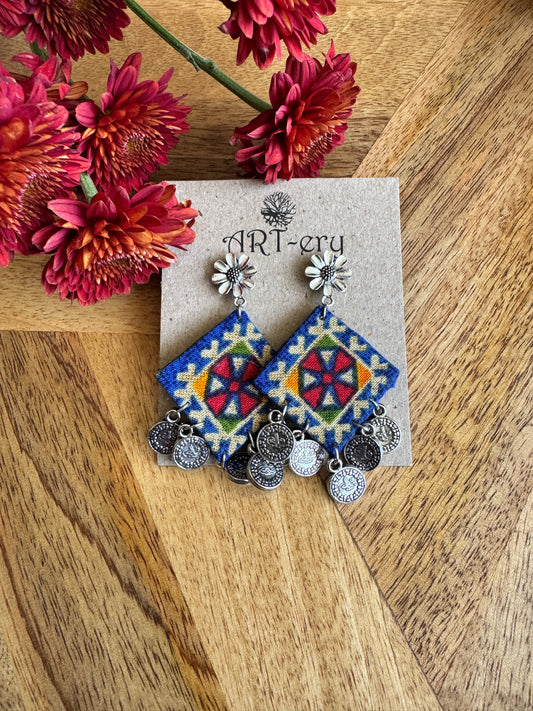 Fabric earrings - Blue printed