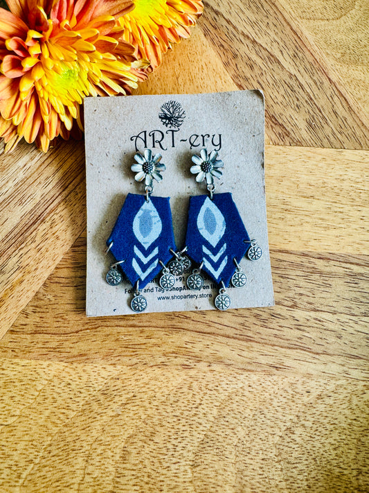 Blue oxidised silver fabric earrings