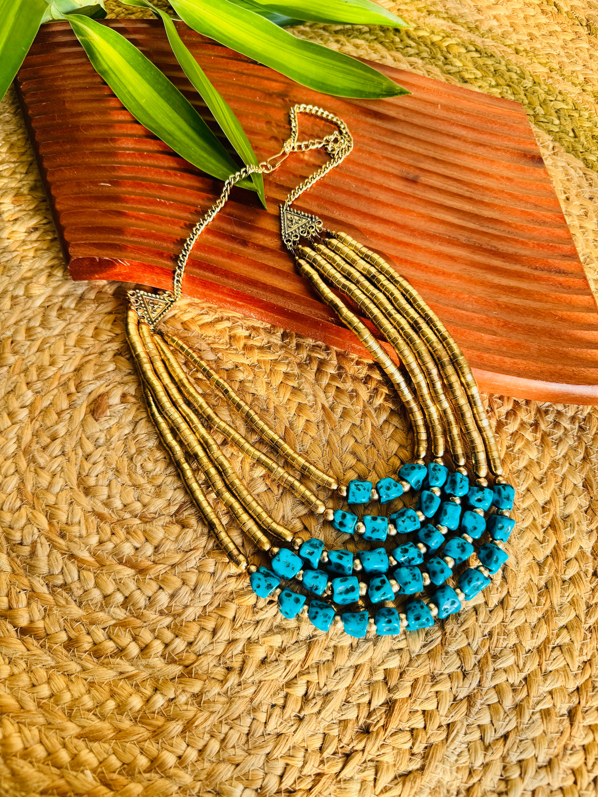 Statement necklace multi layered wth blue stones