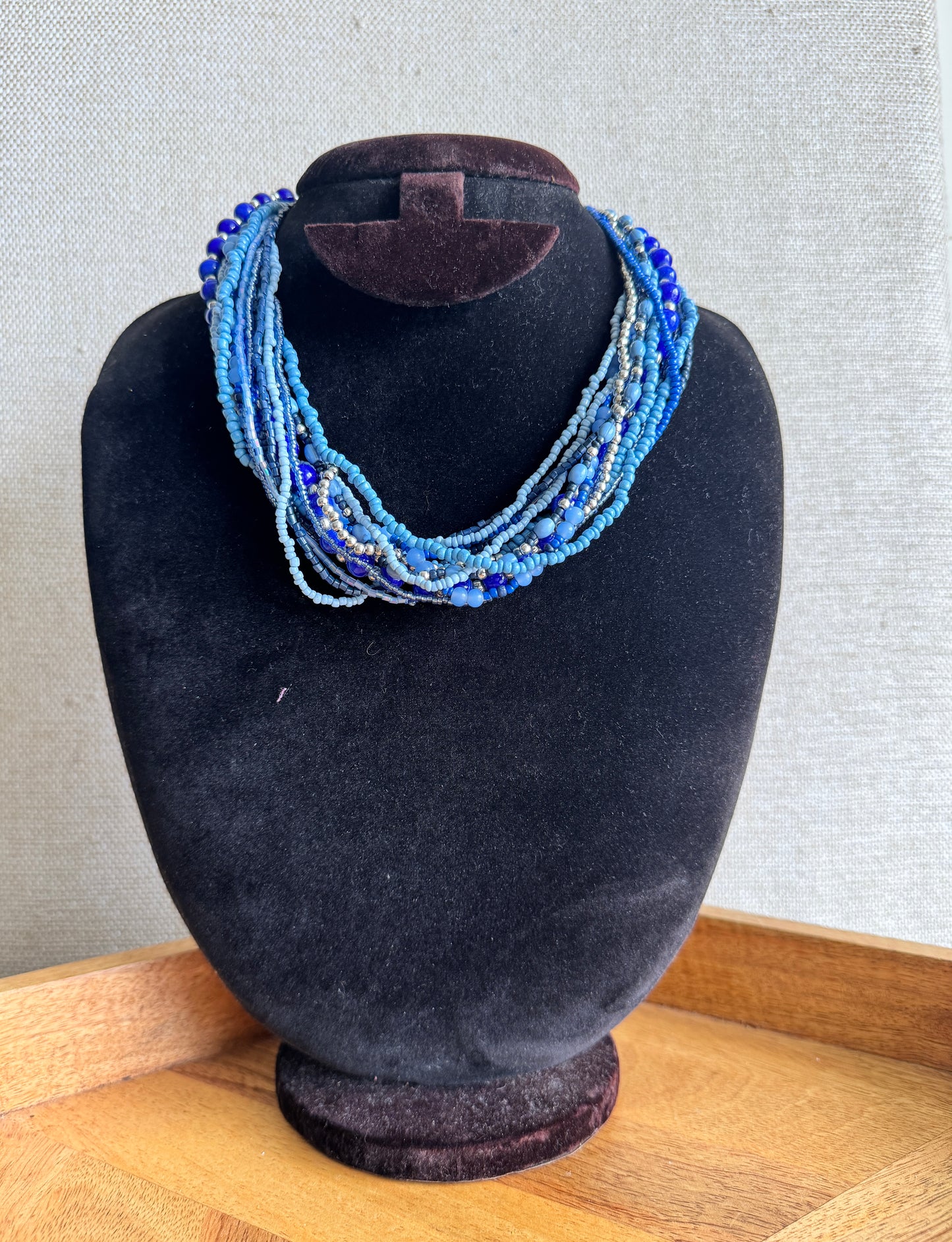 Braided  Statement Necklace - Blue cluster