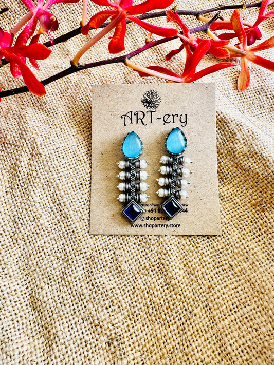 Blue Pearl and stone Stone Statement Earrings