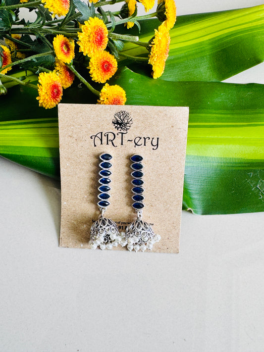 Stone earring with jhumka earrings - blue