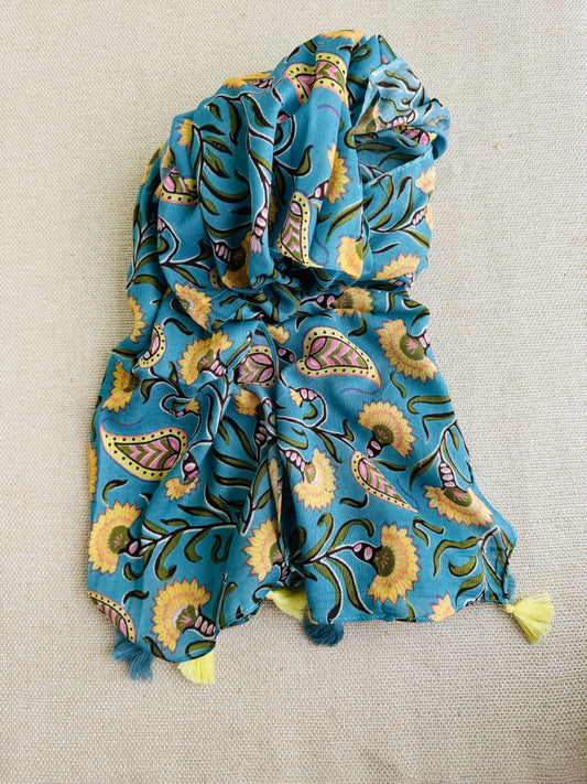 Bright poly cotton scarf - Lightweight long stole - Sky blue stole