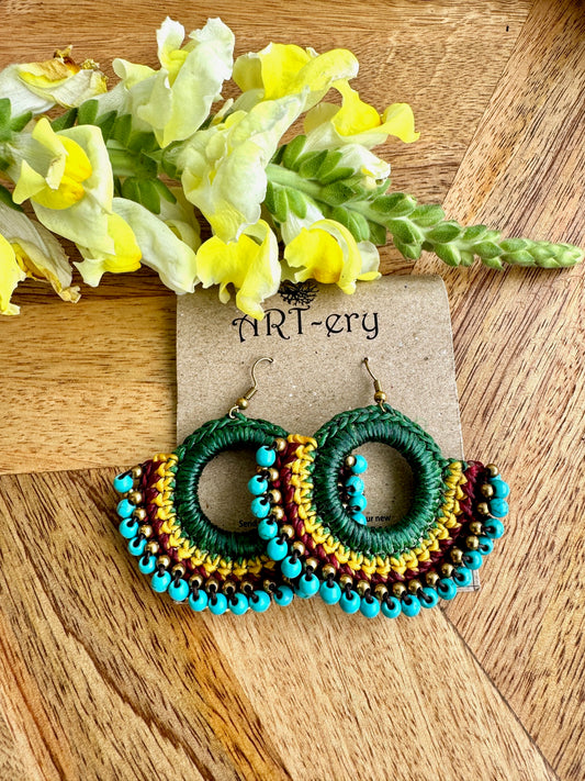 Colorful Beaded Thread Dangler Earrings – Handmade by Far East Artisans | ART-ery Jewellery