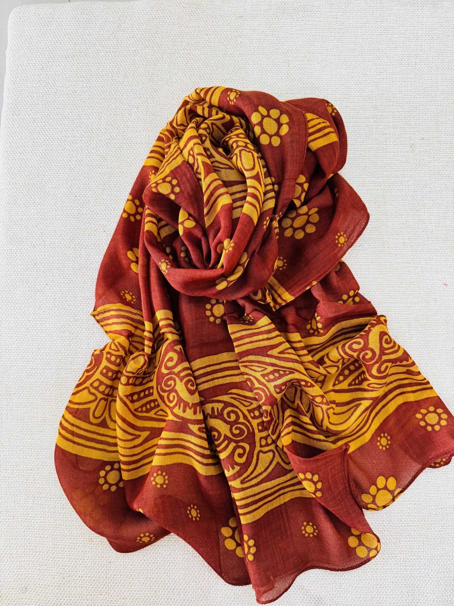 Lightweight Printed Poly-Cotton Scarf for Women Light color - Brown scarf