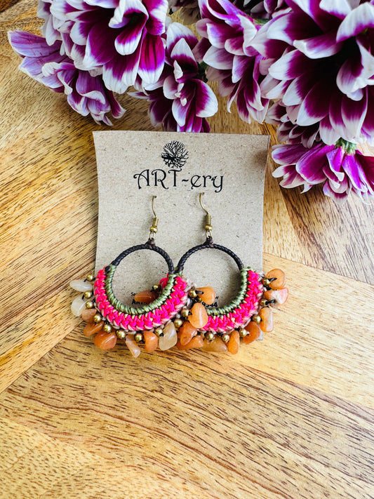 Colorful Beaded Thread Dangler Earrings – Handmade by Far East Artisans | ART-ery Jewellery - Brown Crystal