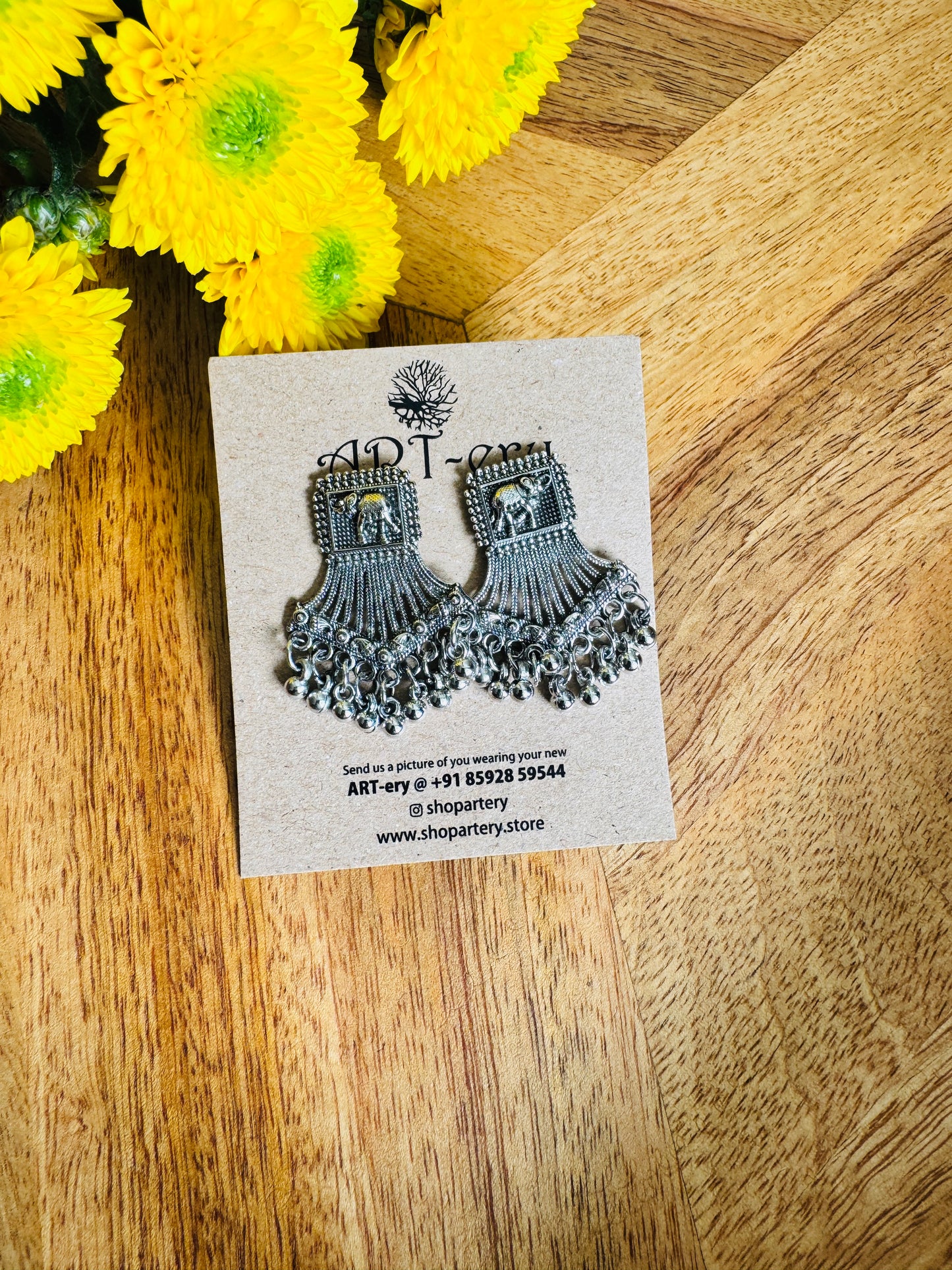 Oxidised silver earrings with beads