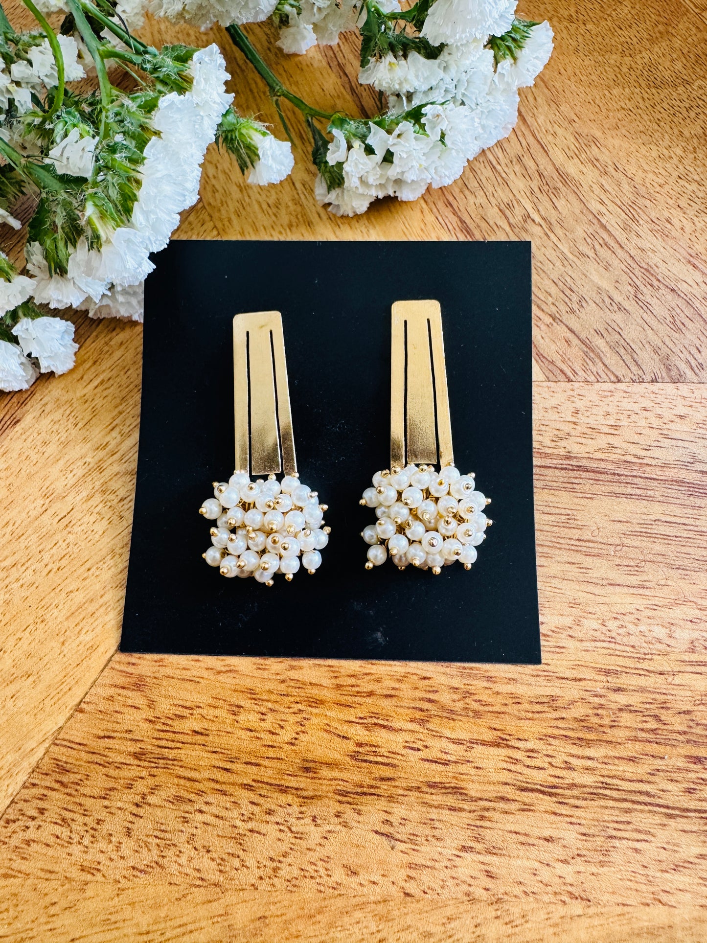 Handmade Brass Dangler Earrings with Natural Stone | Cluster brass onam earring