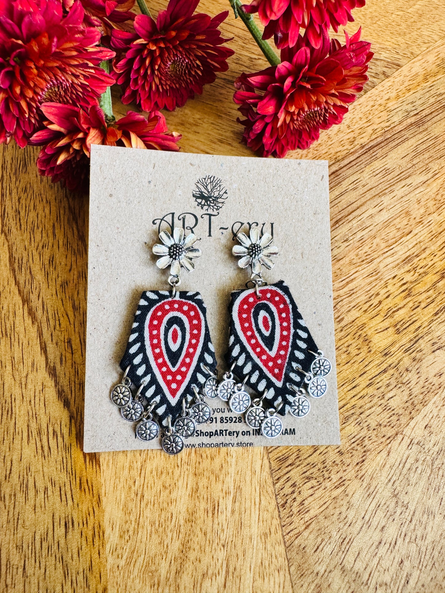 Fabric earrings - black printed earrings