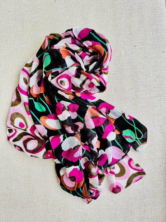 Bright poly cotton scarf - Lightweight long stole - Multicolor scarf