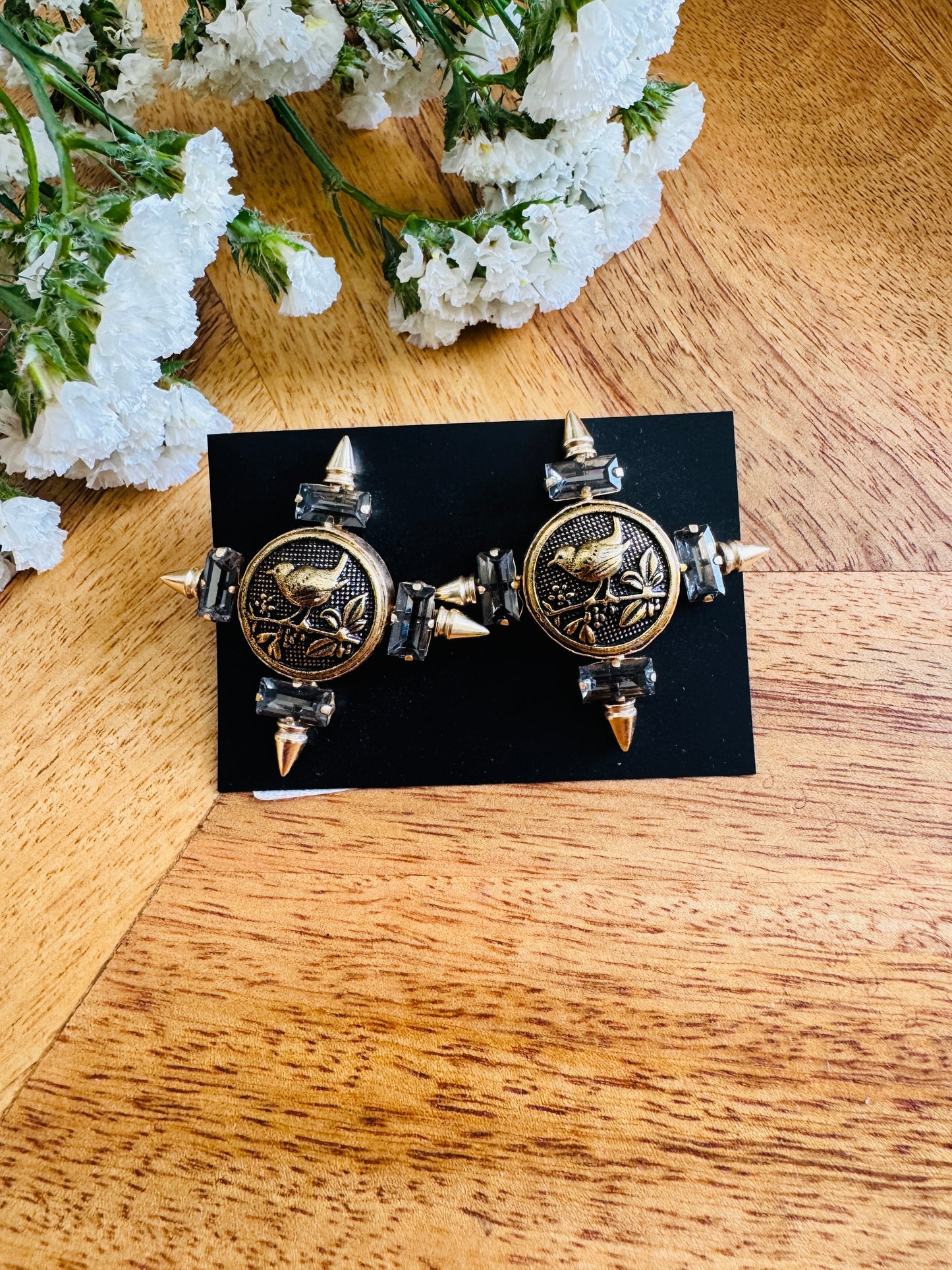 Handmade Brass Dangler Earrings with Natural Stone | Compass earring