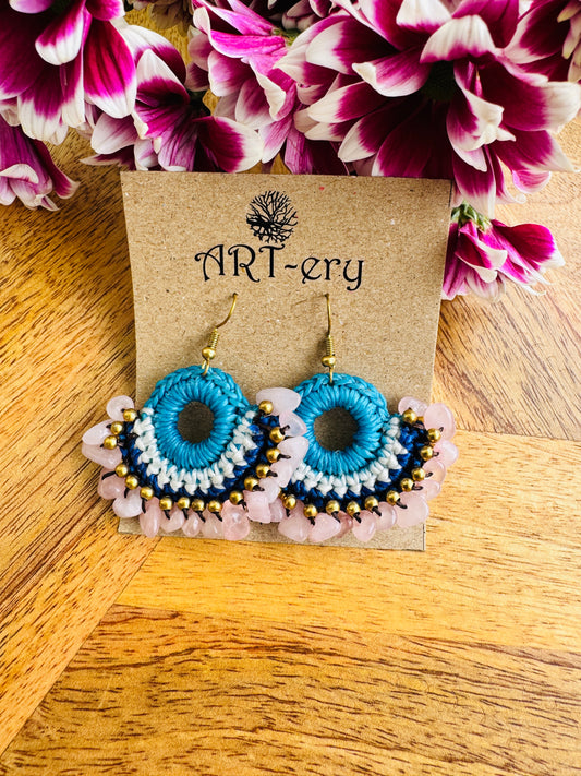 Colorful Beaded Thread Dangler Earrings – Handmade by Far East Artisans | ART-ery Jewellery - White Crystal