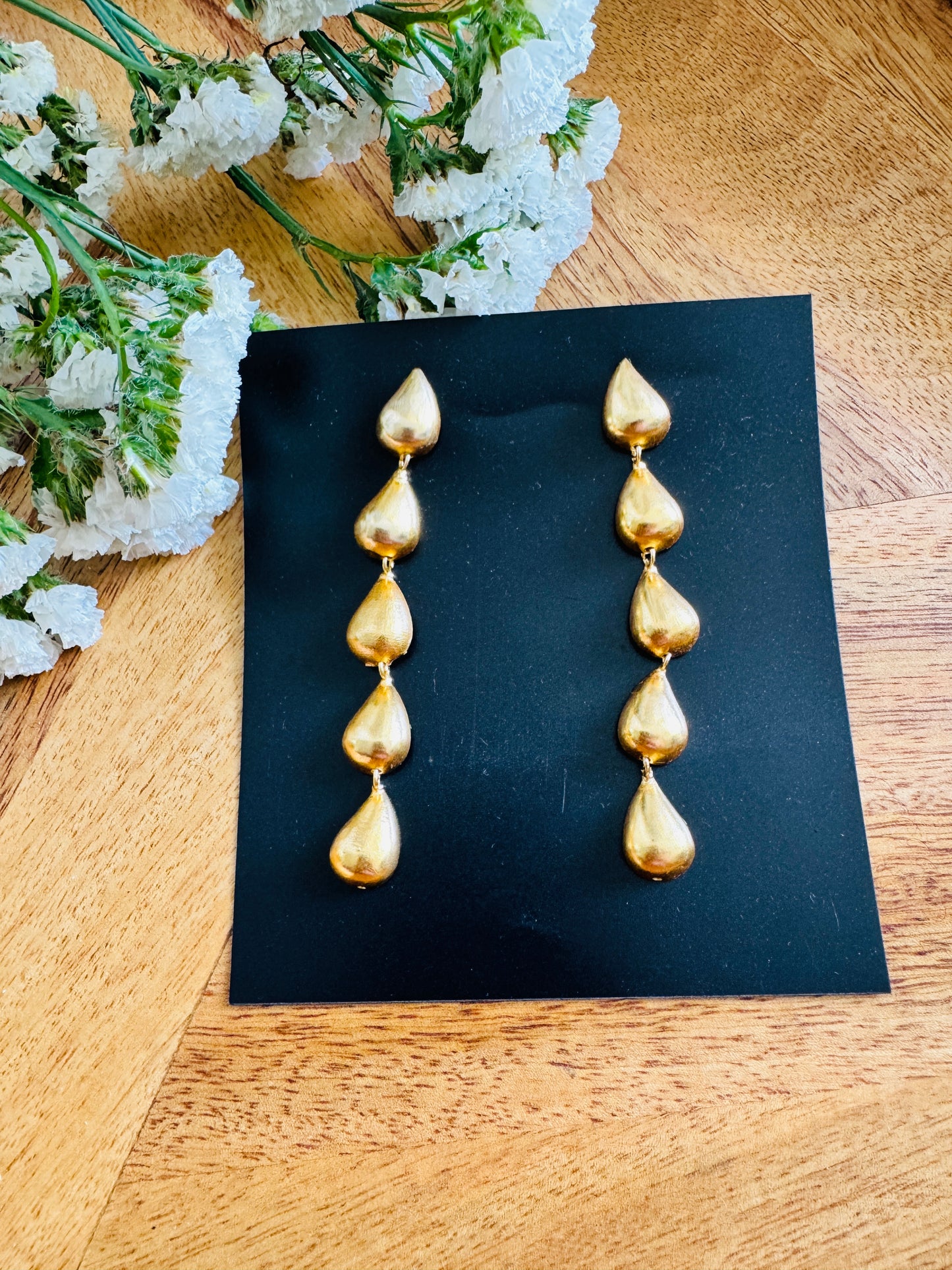 Handmade Brass Dangler Earrings with Natural Stone | tear drop dangler