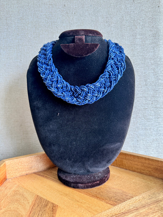 Braided  Statement Necklace - Dark blue