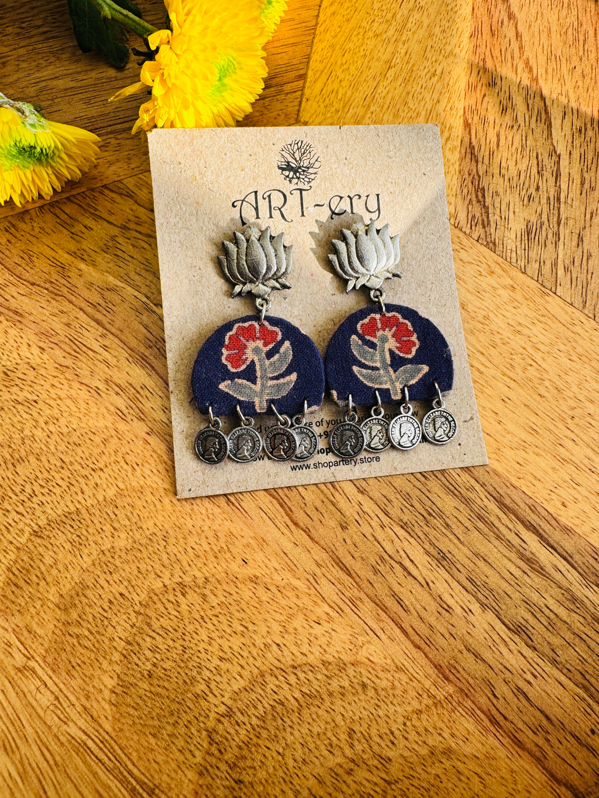 Fabric earrings -  Blue ethnic printed