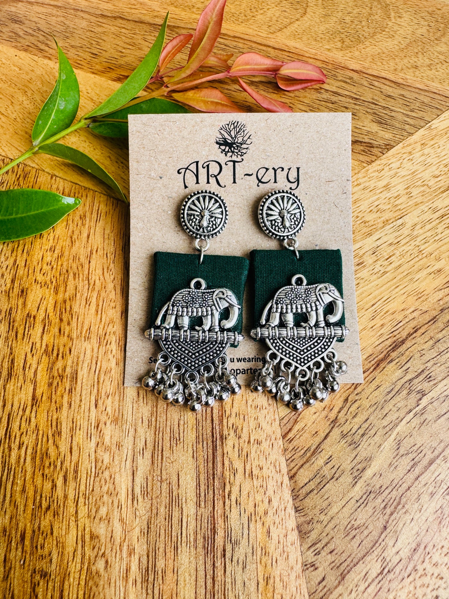 Lightweight Handmade Statement Jewellery - Green elephant