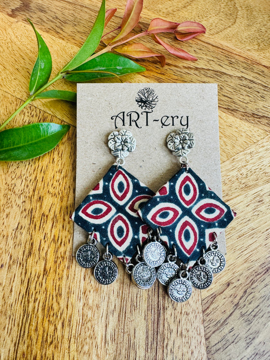 Lightweight Handmade Statement Jewellery - Deep blue motif