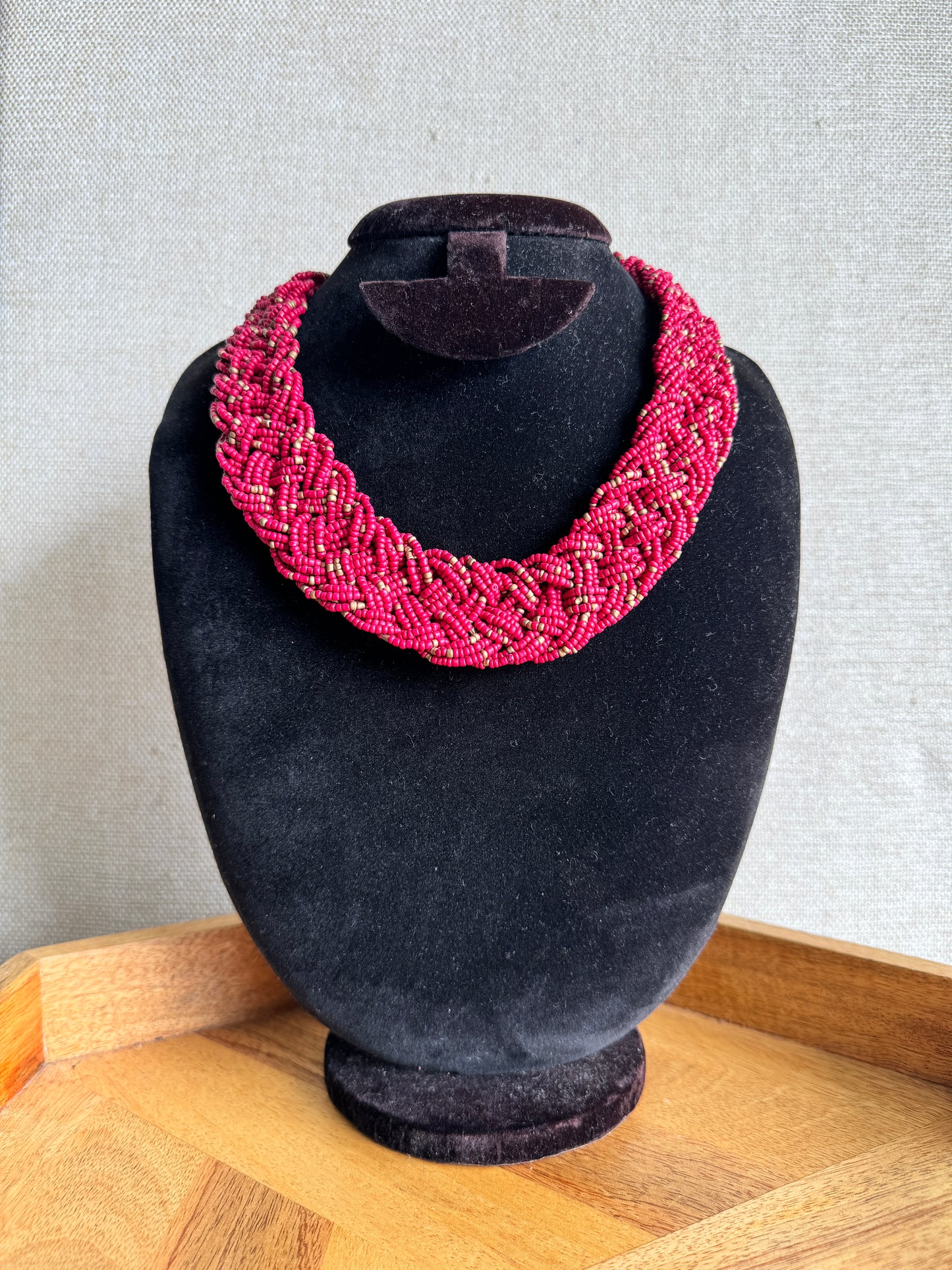 Braided red necklace