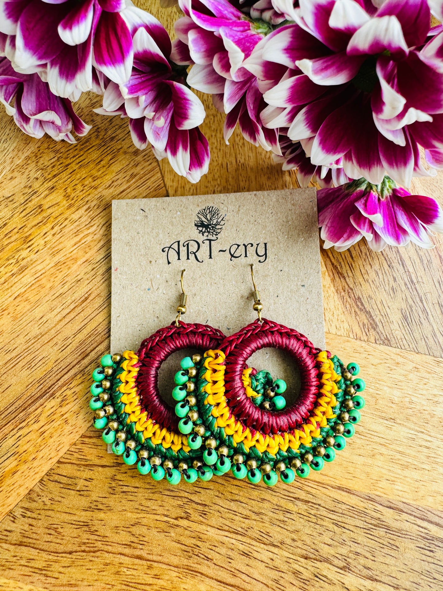 Colorful Beaded Thread Dangler Earrings – Handmade by Far East Artisans | ART-ery Jewellery