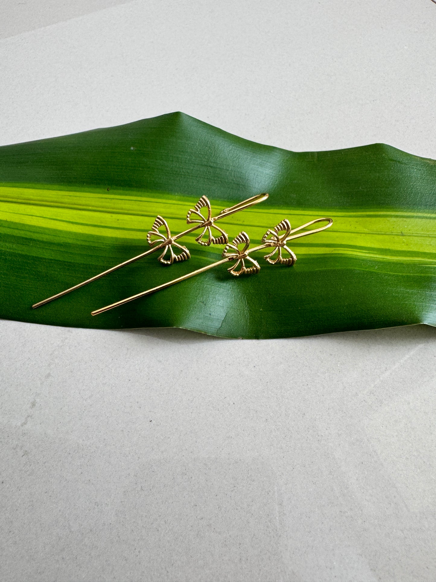 Lightweight Brass Pin Earrings | Gold Tone Onam Collection - Butterfly