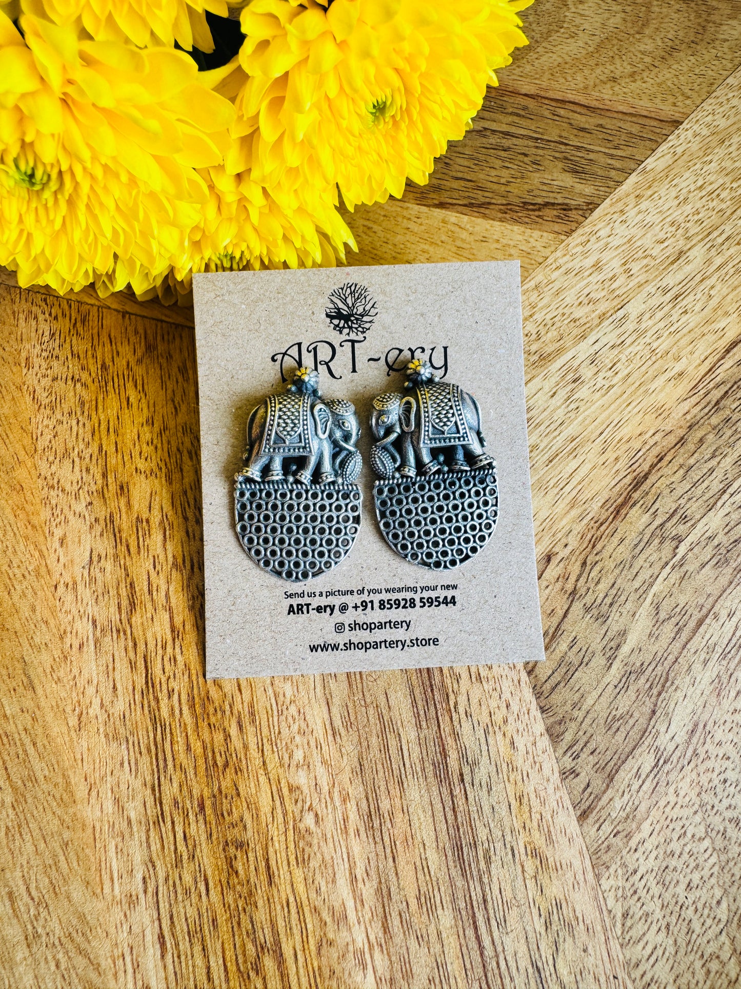 Oxidised silver elephant stud
