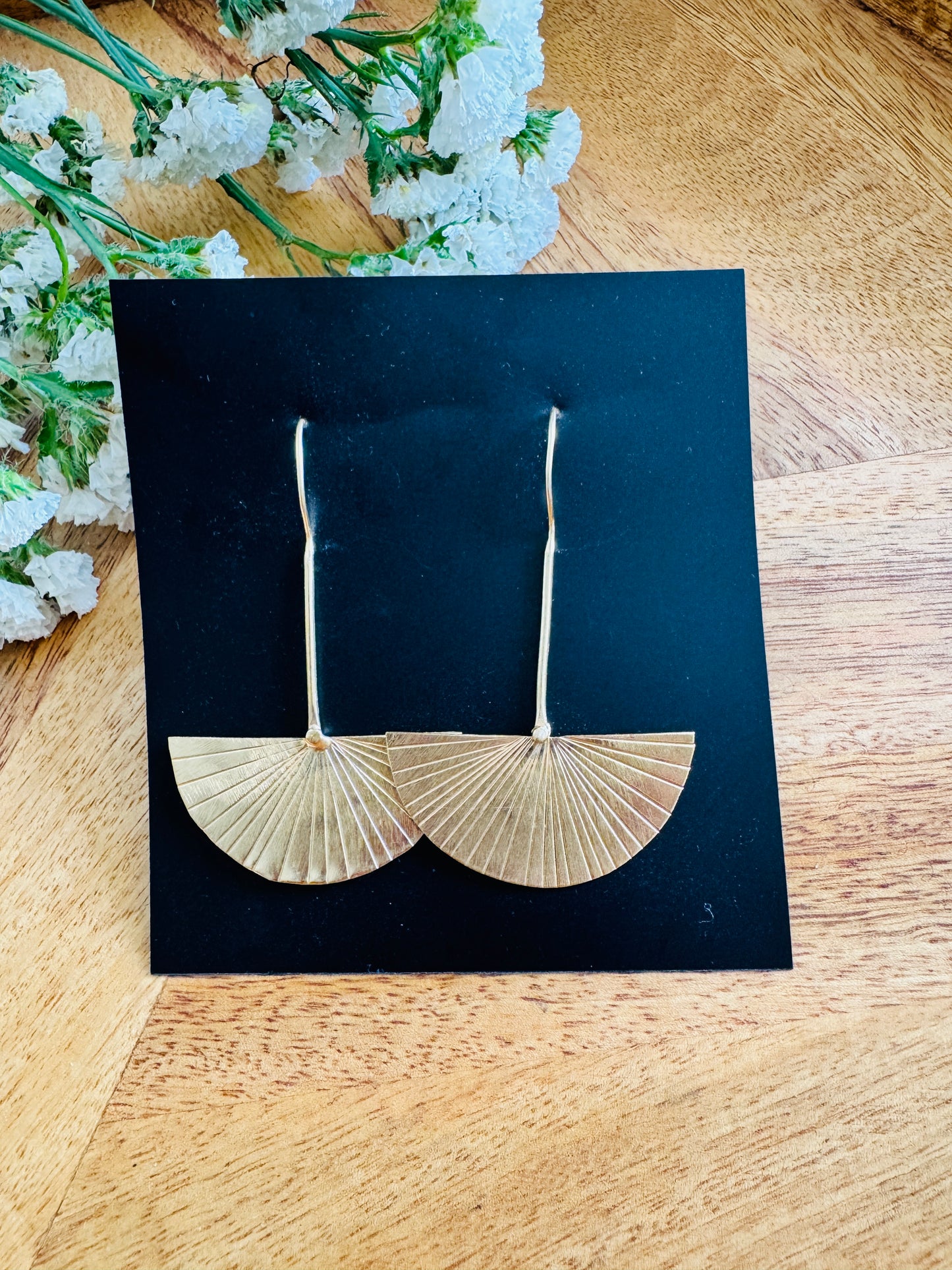 Handmade Brass Dangler Earrings with Natural Stone | fan drop