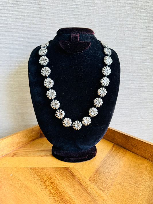 Statement metal necklace with adjustable cord -Floral