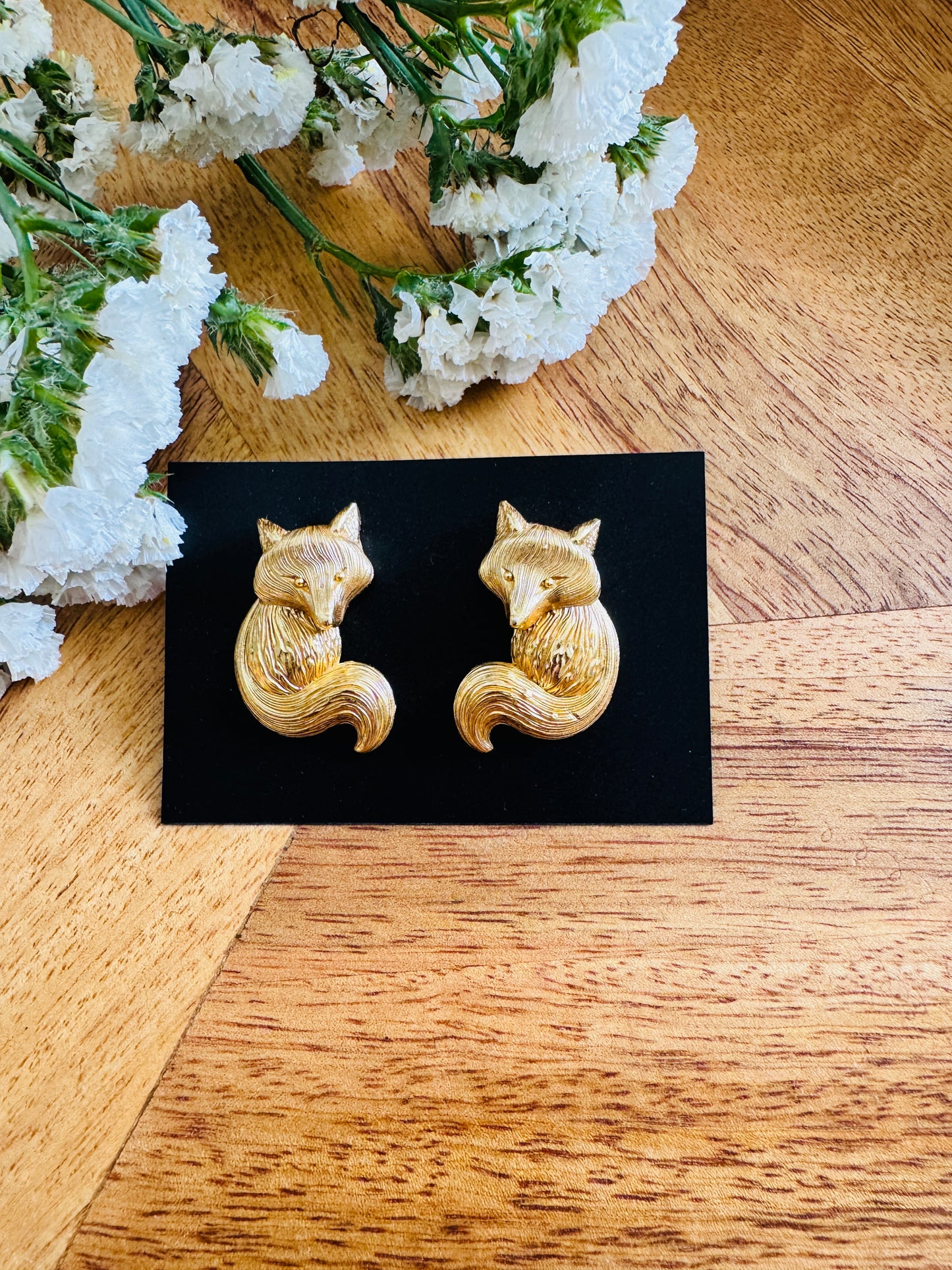 Handmade Brass Dangler Earrings with Natural Stone | Fox earring