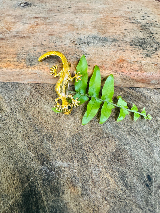 Gold tone Gecko Brooch