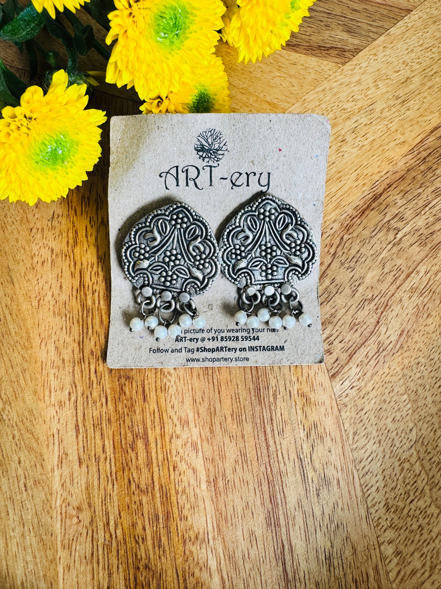Oxidised silver earrings with beads
