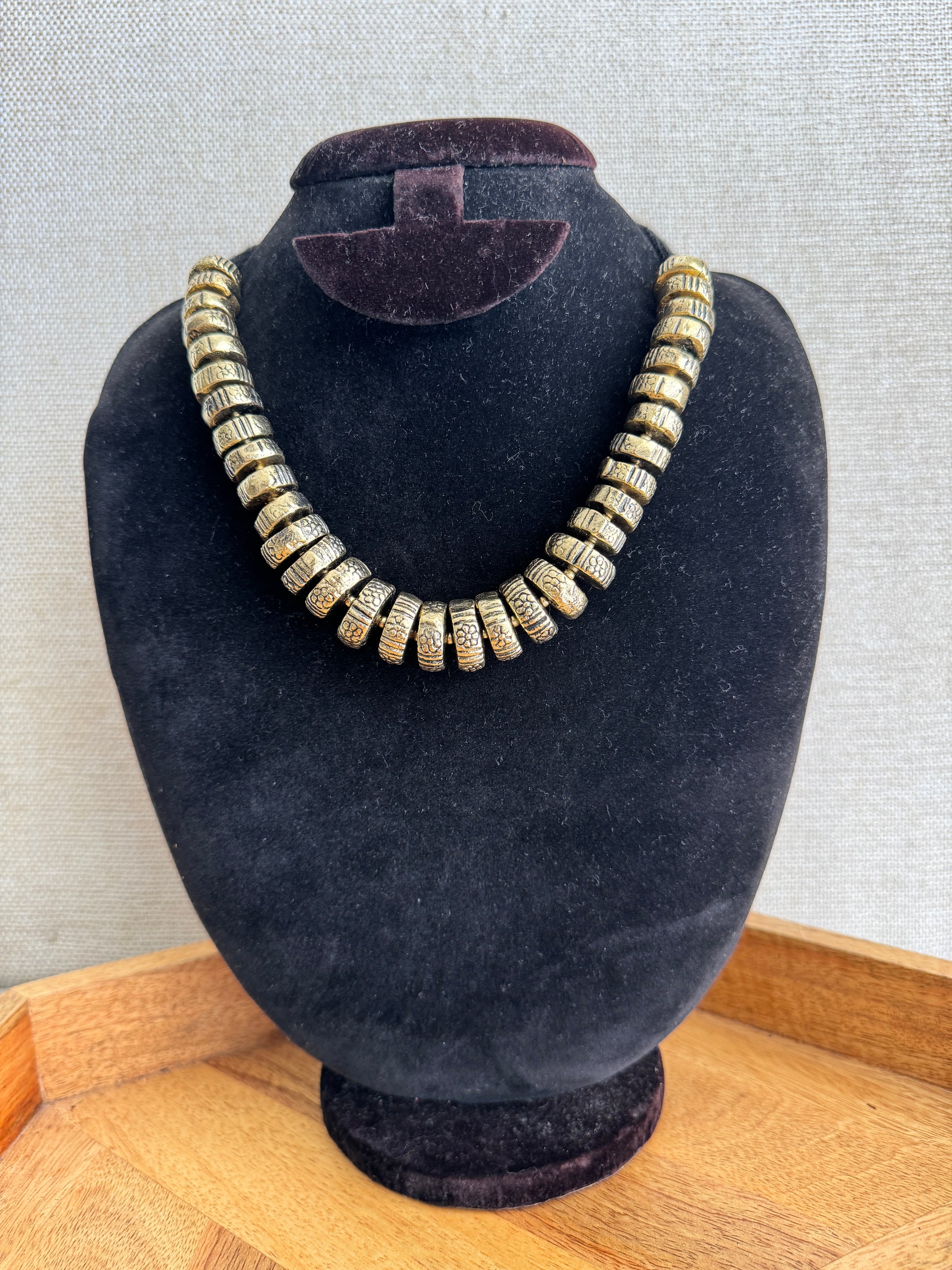 oxidised silver and gold tone statement necklace 