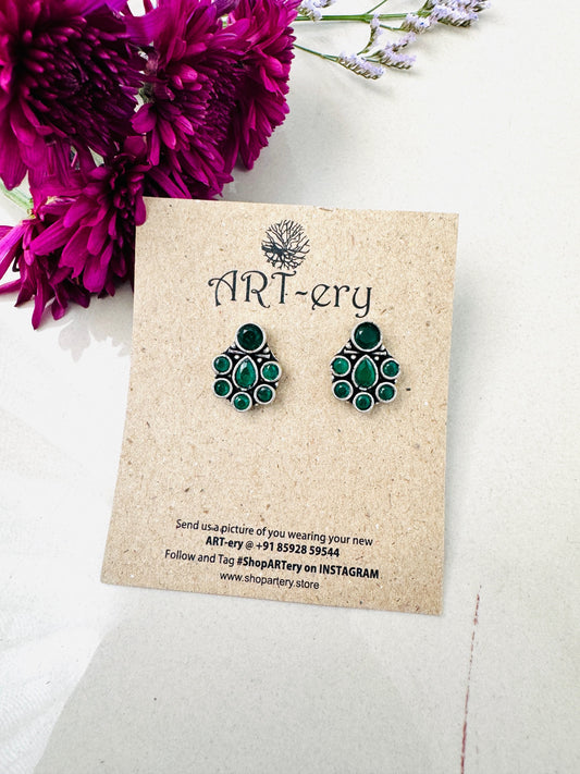 Classic Oxidised Silver Earrings – Lightweight, Affordable, Daily Wear - Green
