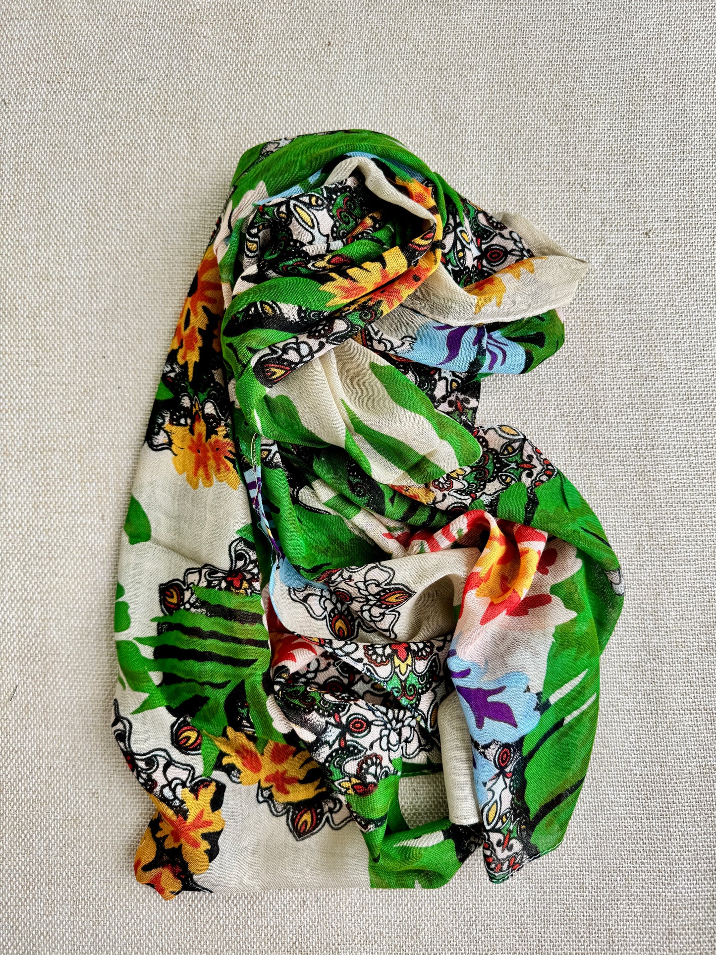 Bright poly cotton scarf - Lightweight long stole - Multicolor scarf