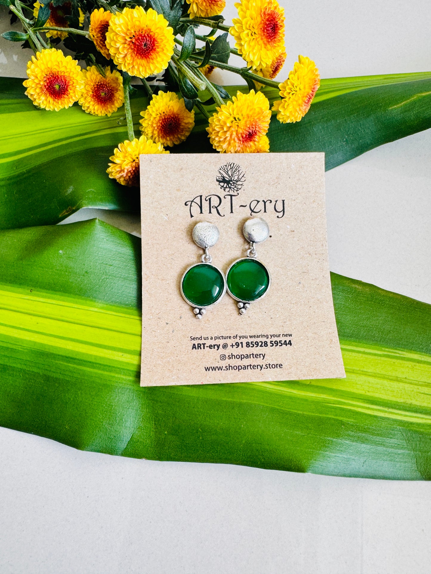 Green drop earrings