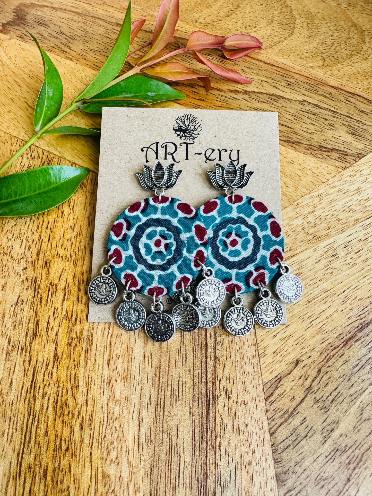 Lightweight Handmade Statement Jewellery - Green printed