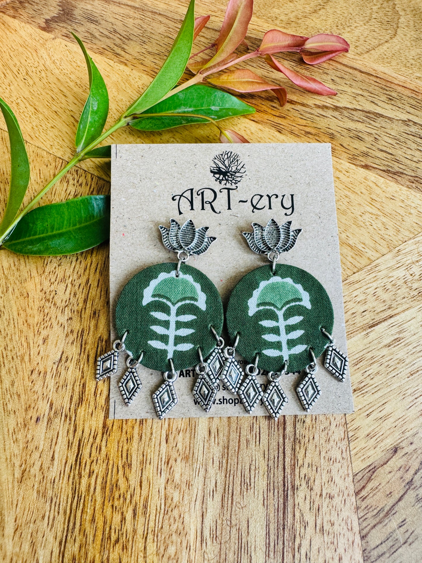 Lightweight Handmade Statement Jewellery - Green ethnic earrings
