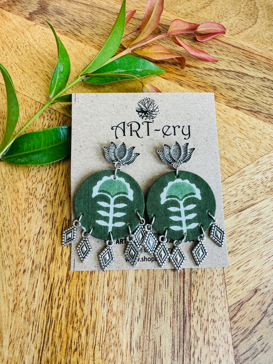 Lightweight Handmade Statement Jewellery - Green ethnic earrings