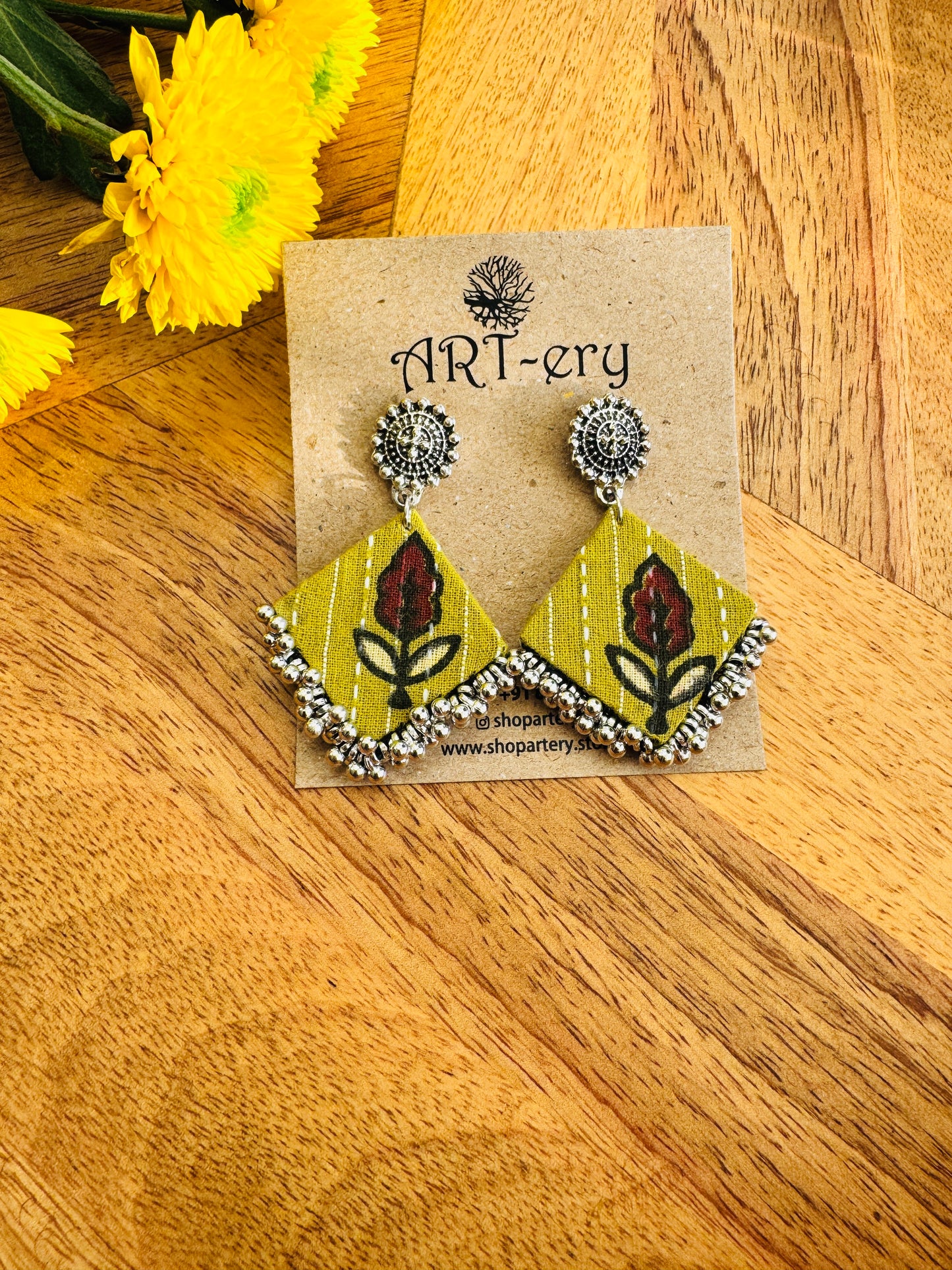 Fabric earrings - Lime green earrings