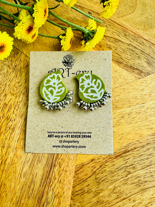 Handcrafted Fabric Statement Earrings | Boho Ethnic Earrings for Women - Small mango design stud