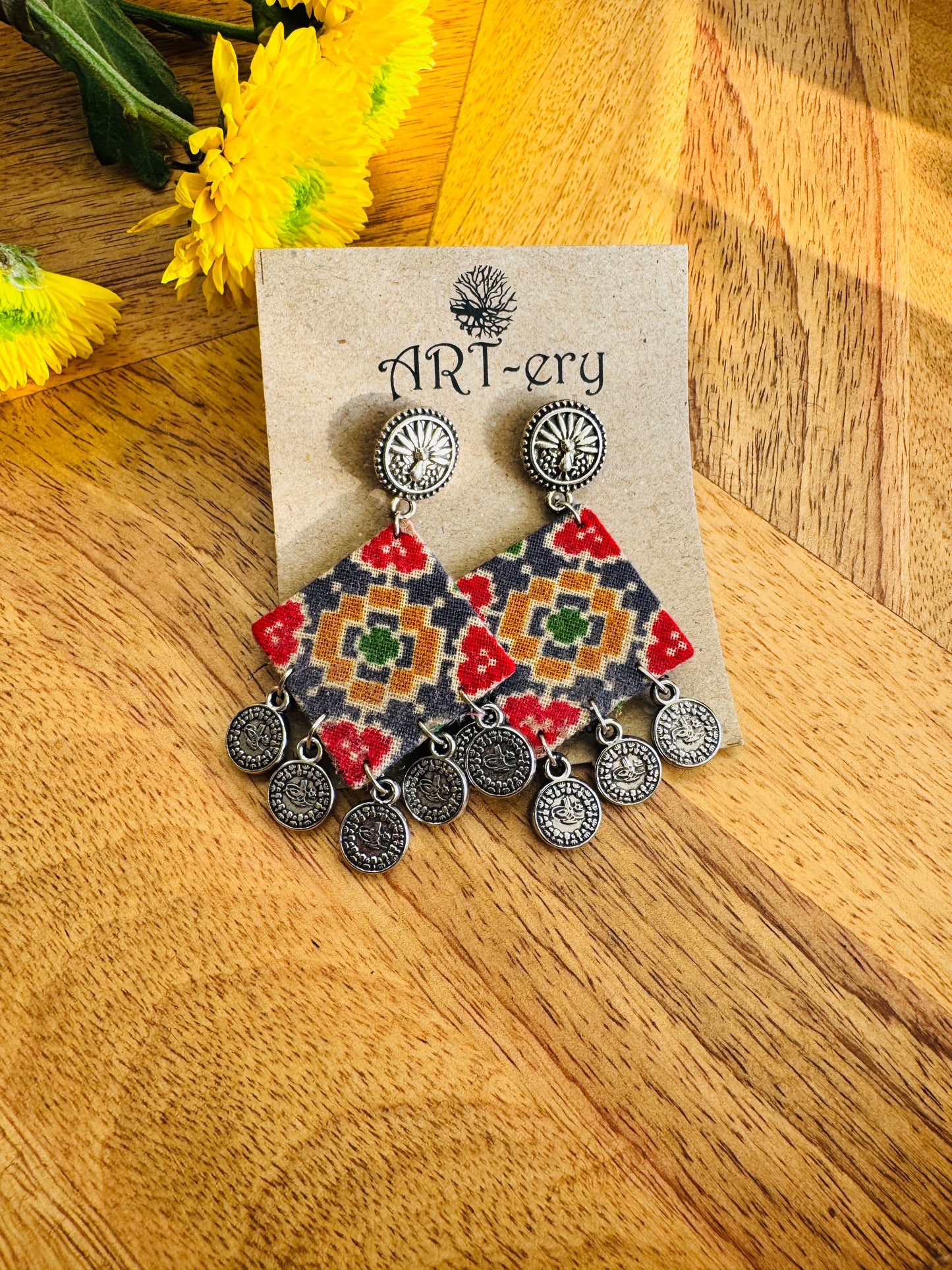 Fabric earrings -  Grey printed earrings