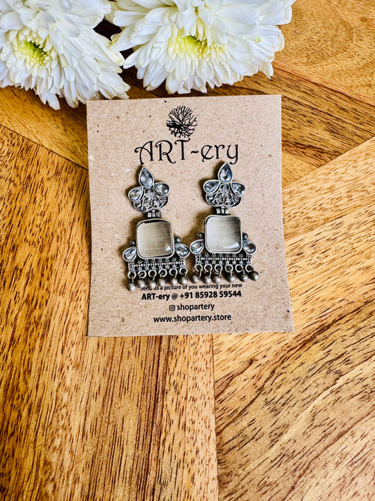 Stone oxidised silver earrings - Grey