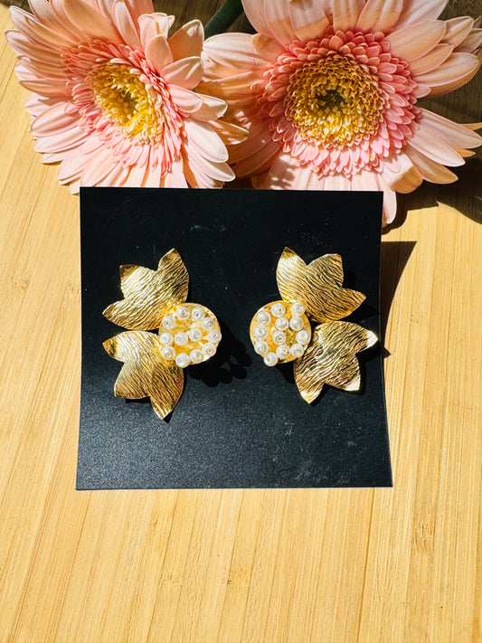 Handcrafted Bold Brass Earrings | Premium Indian Jewellery - Floral earring with cluster pearl