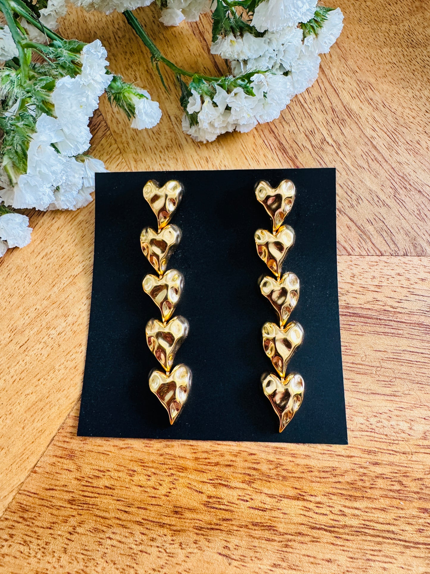 Handmade Brass Dangler Earrings with Natural Stone | Heart dangler