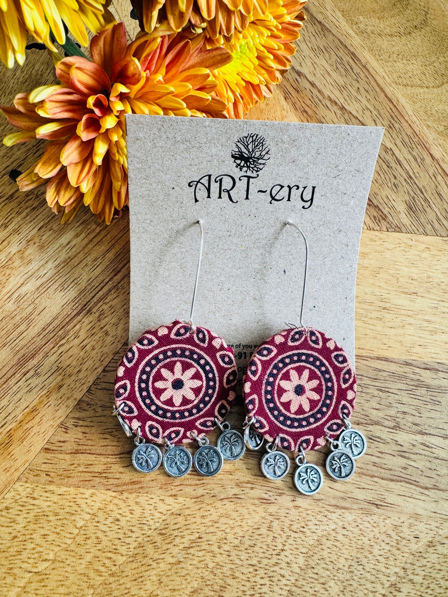 Hook type oxidised silver fabric earrings