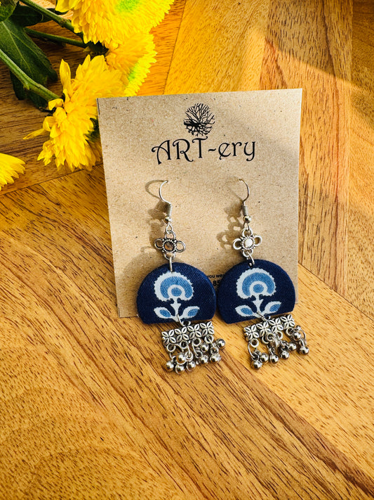 Fabric earrings -  Indigo fabric earrings